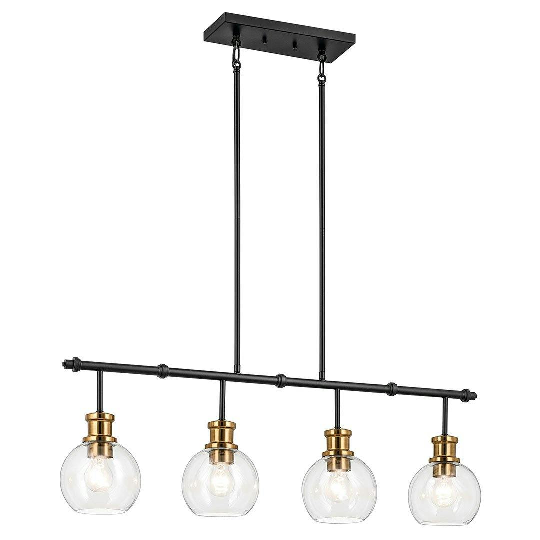 The Clove 4 Light Linear Chandelier in Black and Brushed Natural Brass on a white background