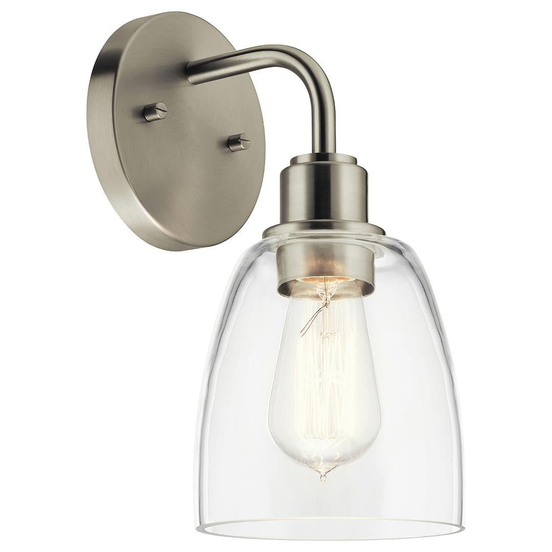 Meller 11.25 Inch 1 Light Wall Sconce with Clear Glass in  Brushed Nickel on a white background
