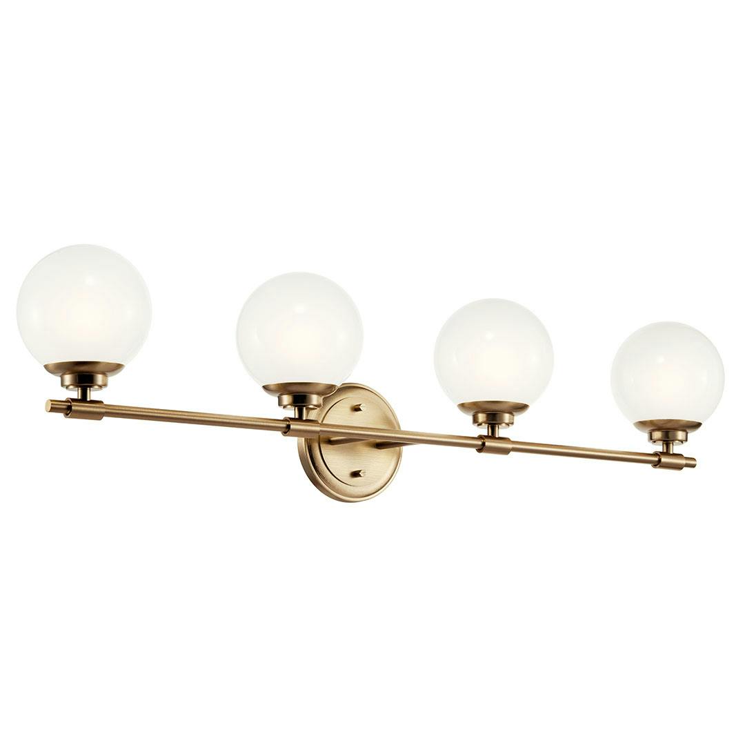 The Benno 34 Inch 4 Light Vanity Light with Opal Glass in Champagne Bronze on a white background