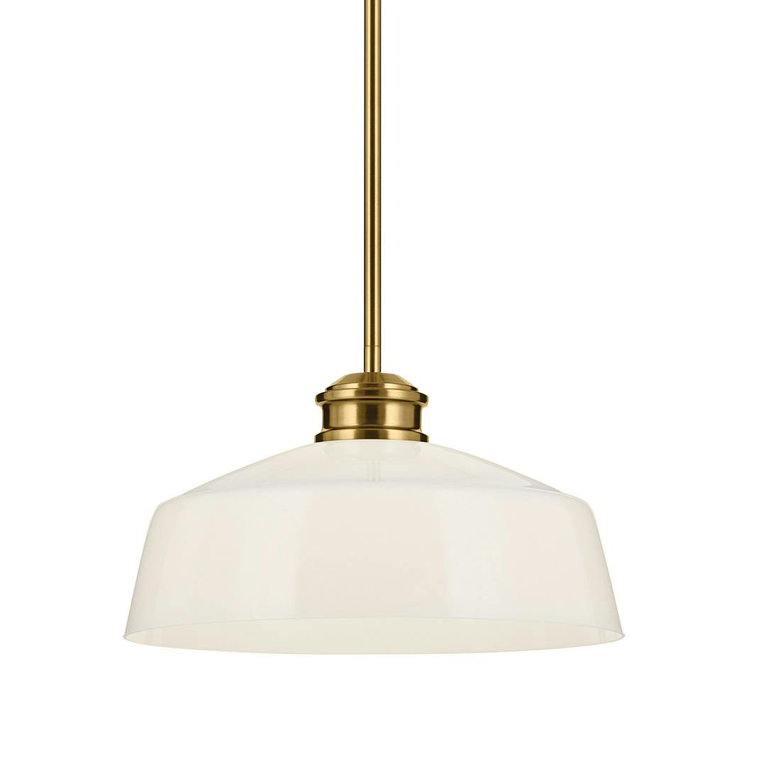 The Renneker 1 Light Pendant in Brushed Natural Brass with dimensions on a white background