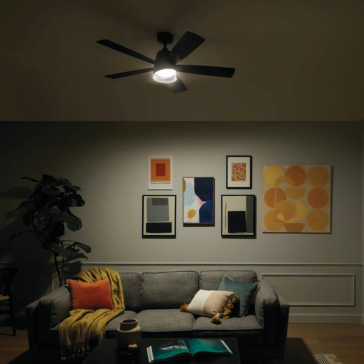Night time living room featuring Dawn ceiling fan 300319