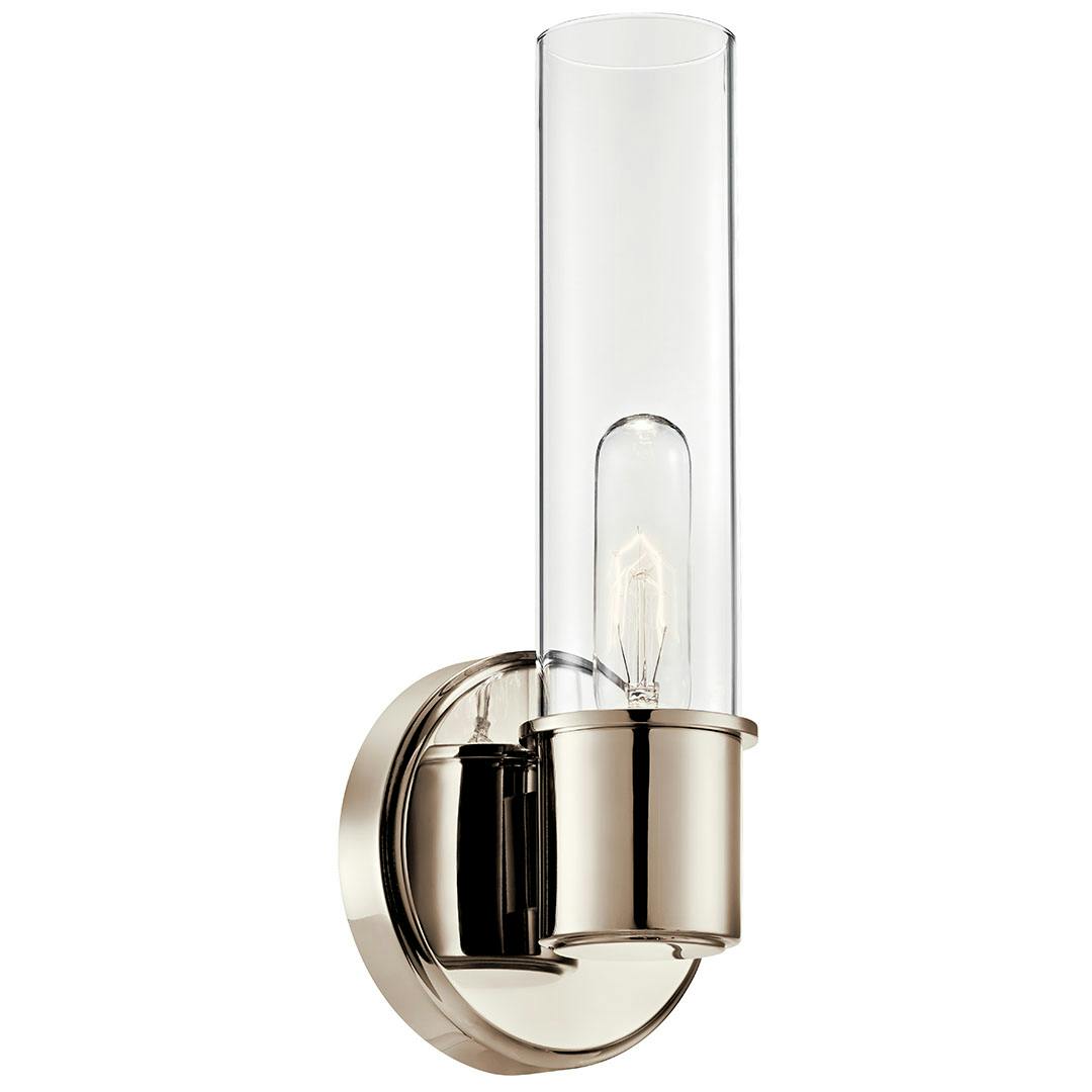 The Aviv 13 Inch 1 Light Wall Sconce with Clear Glass in Polished Nickel on a white background