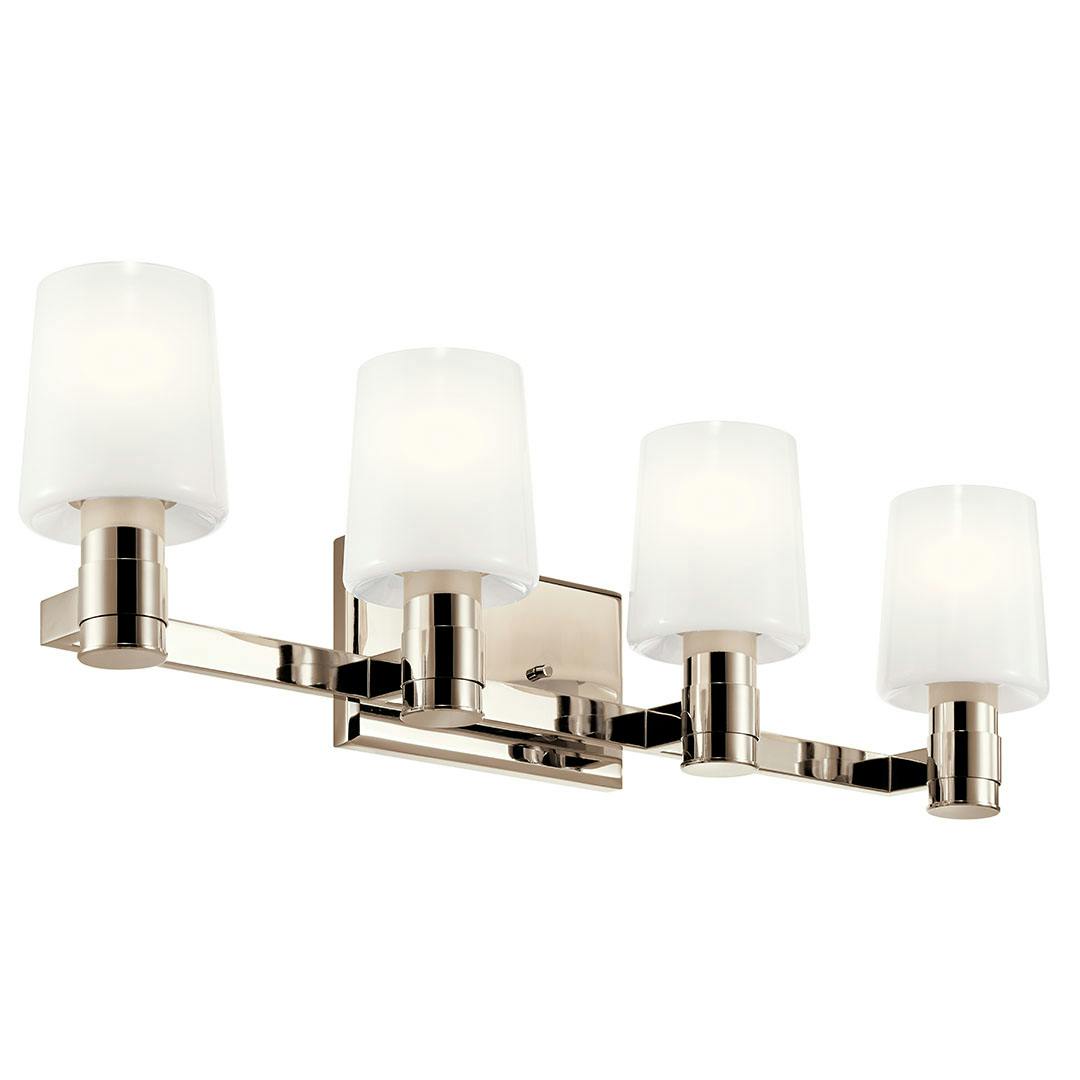 The Adani 30 Inch 4 Light Vanity Light with Opal Glass in Polished Nickel on a white background