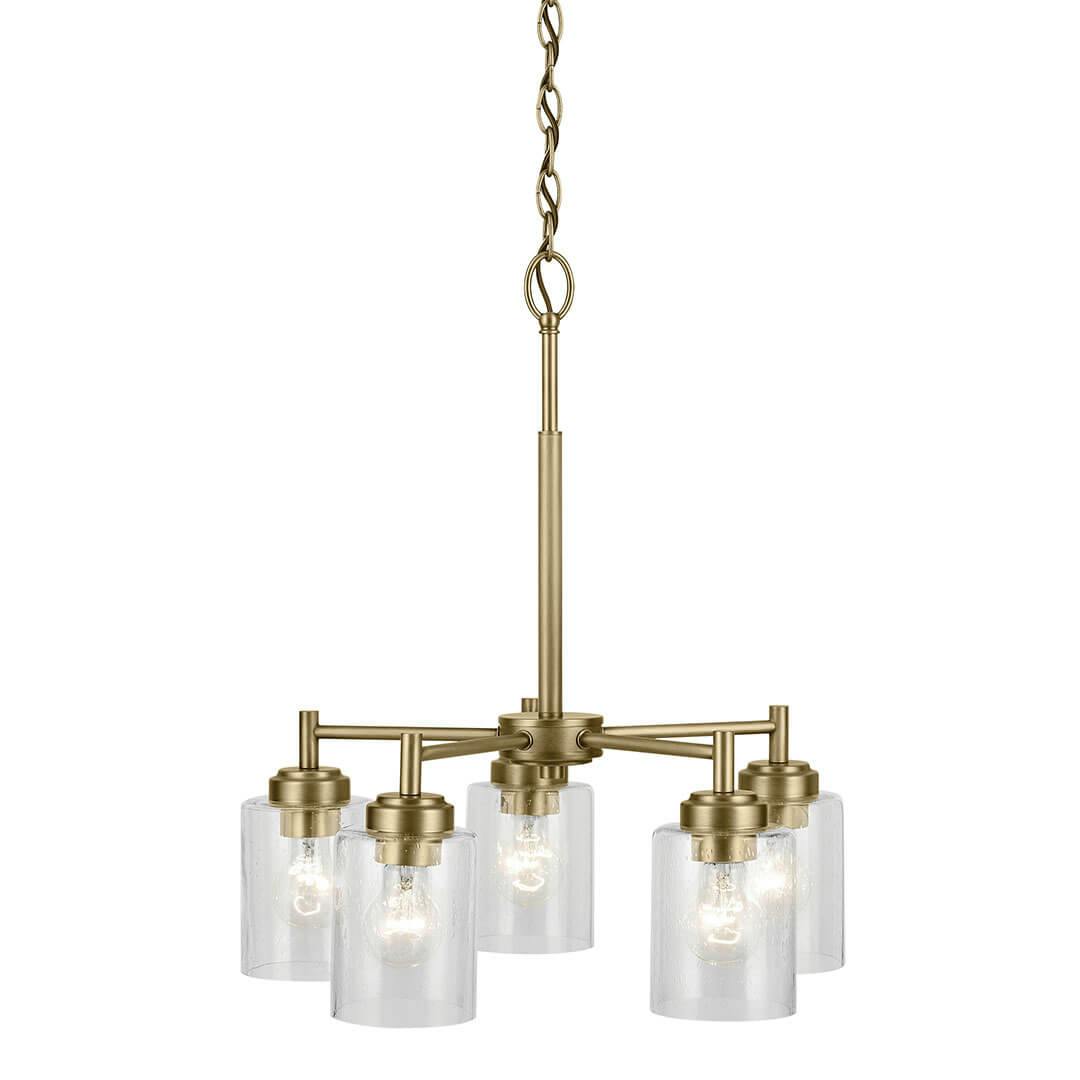 The Winslow 16.25" 5-Light Chandelier in Natural Brass mounted down on a white background