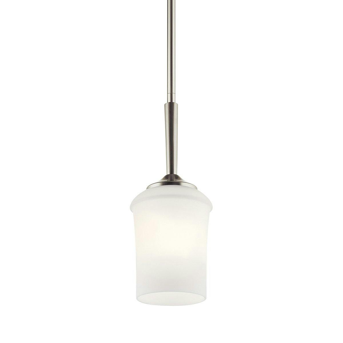 Aubrey Mini Pendant in Brushed Nickel without the canopy on a white background