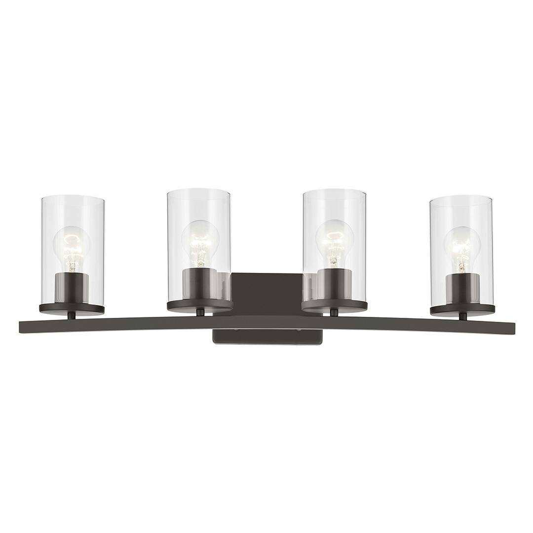 Front view of the Crosby 31.25" 4-Light Vanity Light with Clear Glass in Olde Bronze on a white background