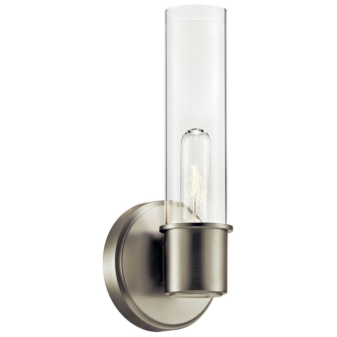 The Aviv 13 Inch 1 Light Wall Sconce with Clear Glass in Brushed Nickel on a white background