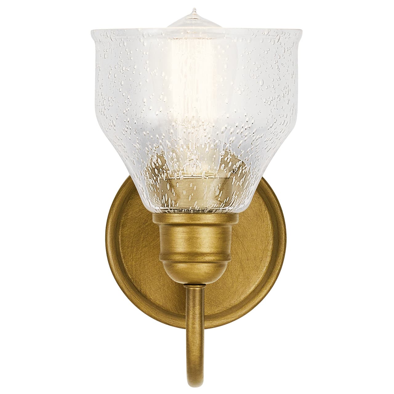 The Avery 1 Light Wall Sconce Natural Brass facing up on a white background