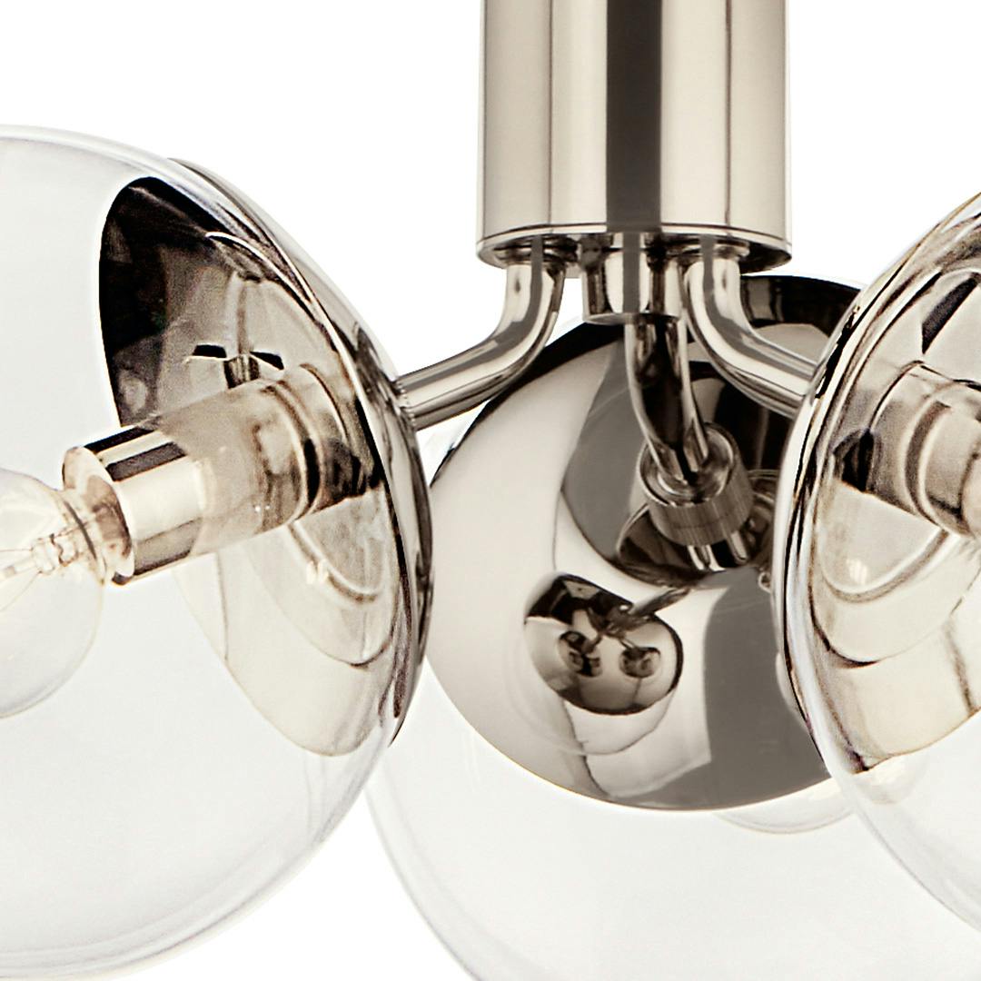 Close up view of the Silvarious 16.5 Inch 3 Light Convertible Pendant with Clear Glass in Polished Nickel on a white background