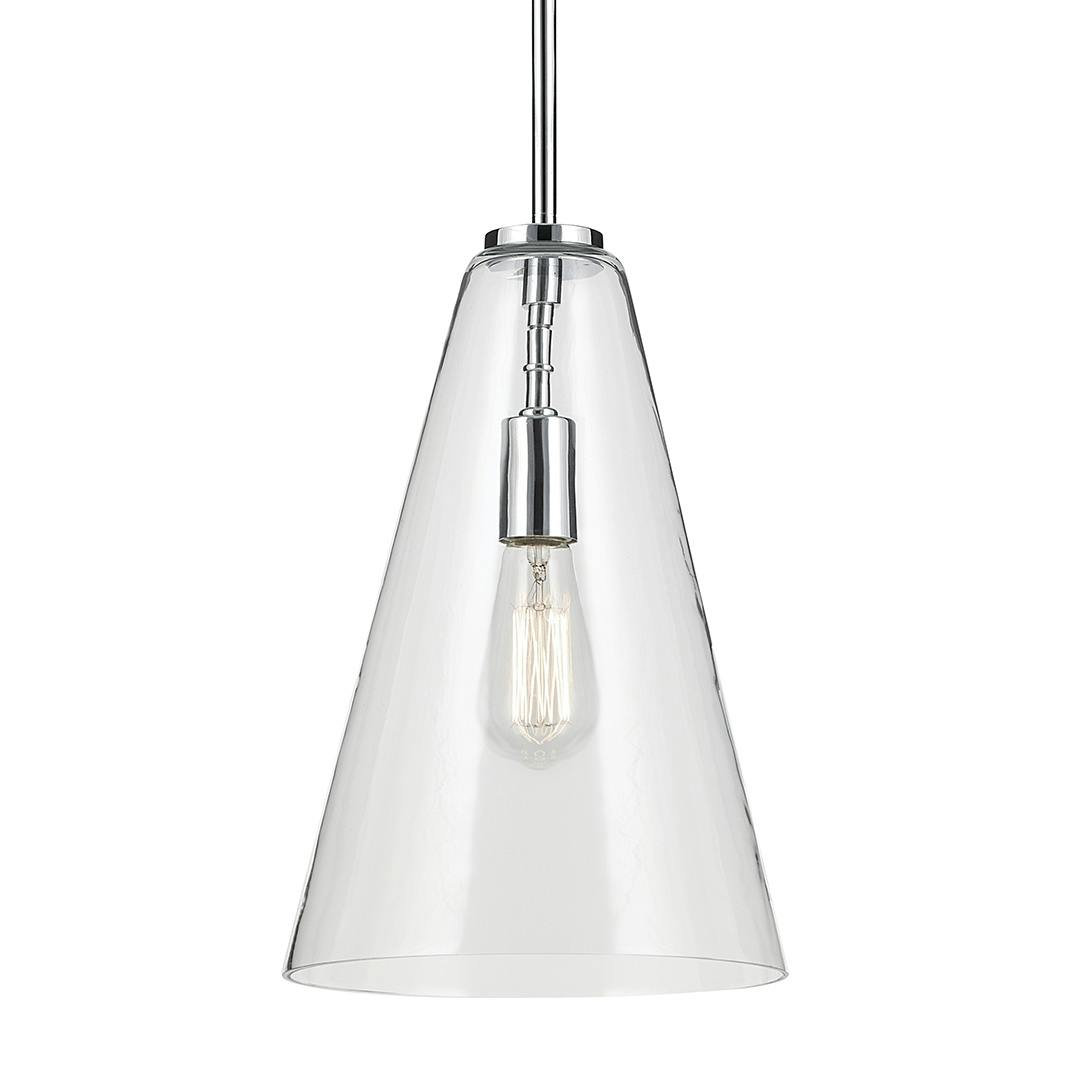 The Everly 15.25" 1-Light Cone Pendant with Clear Glass in Chrome on a white background