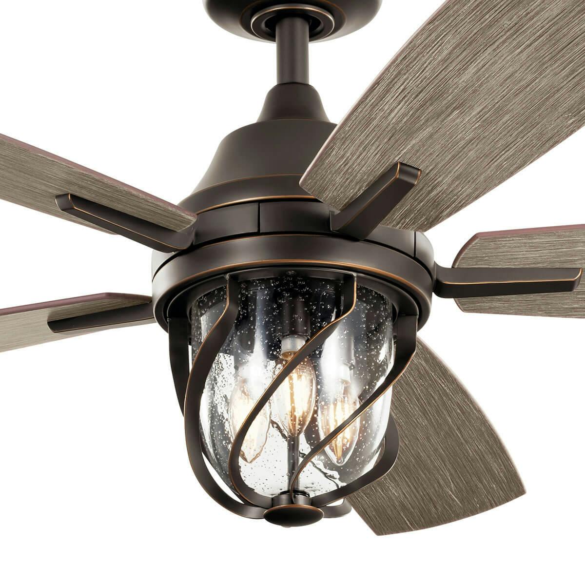 Close up view of the Lydra™ LED 52" Ceiling Fan Olde Bronze™ on a white background