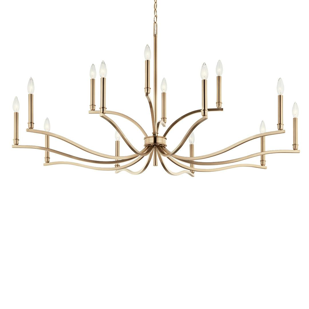 The Malene 52.75 Inch 14 Light 2-Tier Chandelier in Champagne Bronze on a white background
