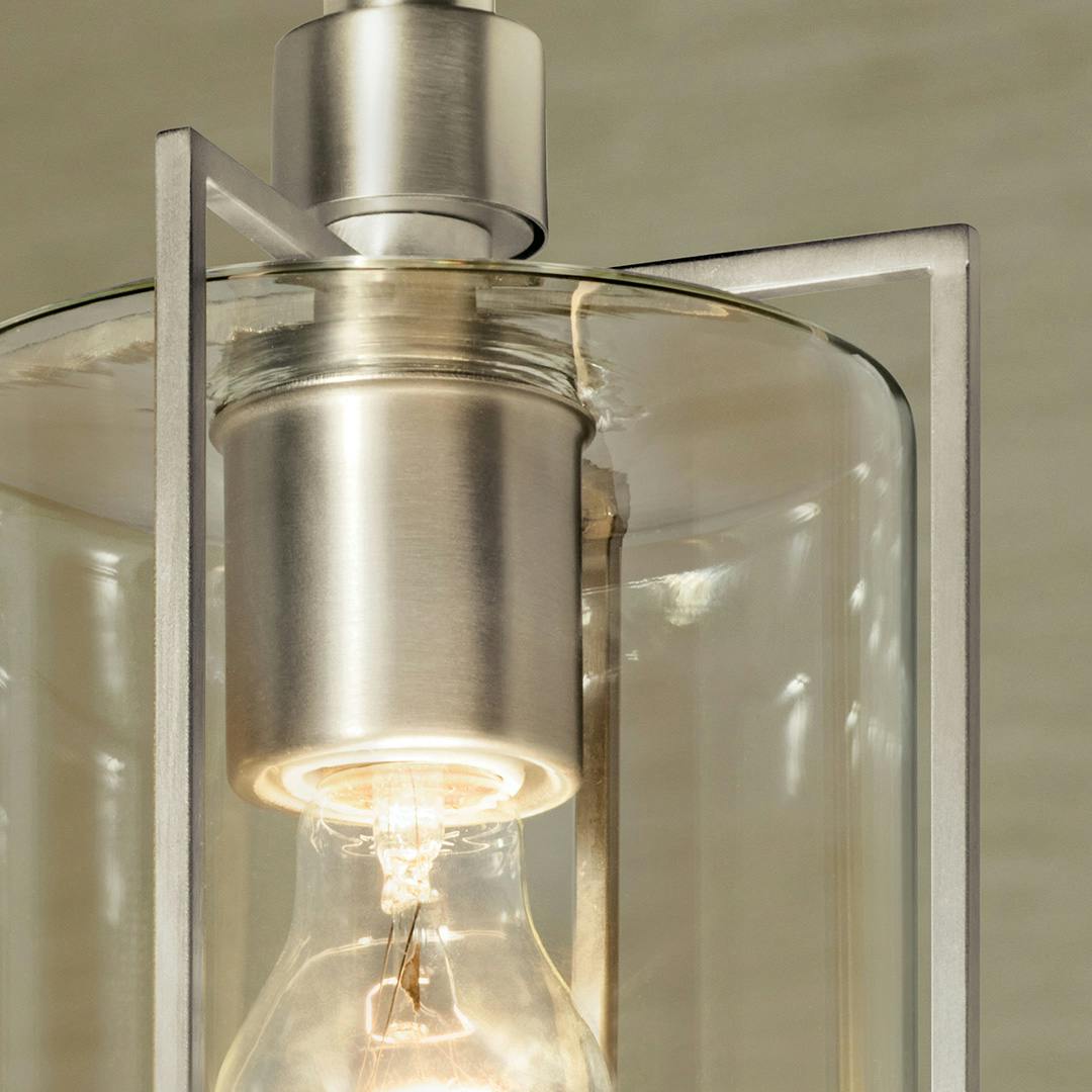 Close up view of the Birk 1 Light Mini Pendant in Brushed Nickel