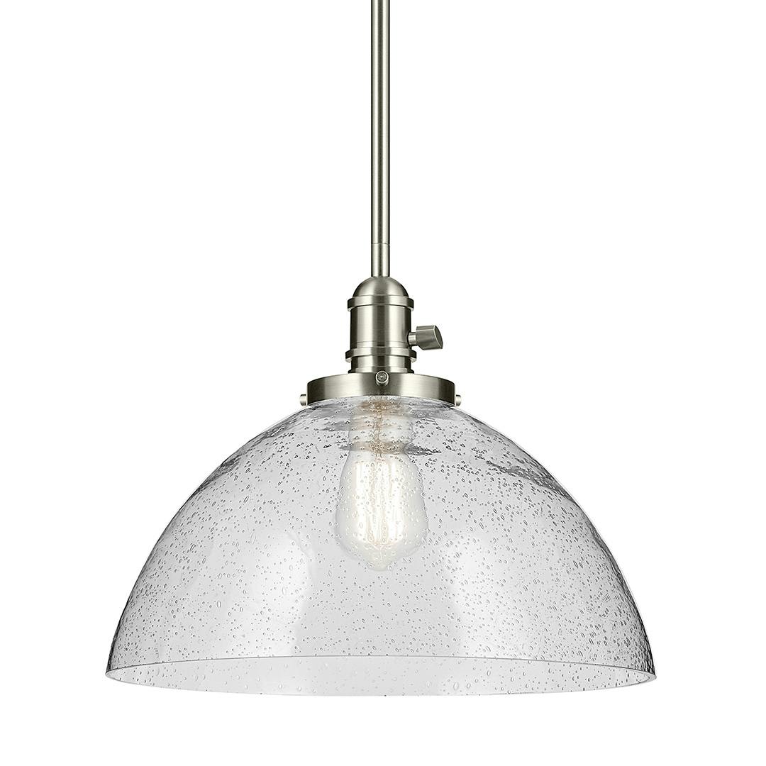 The Avery 11" 1-Light Dome Pendant with Clear Seeded Glass in Nickel on a white background