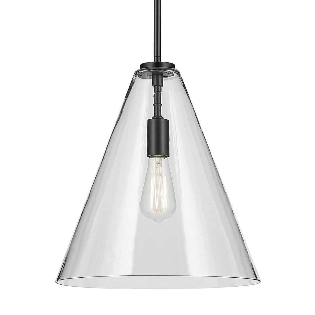 The Everly 15.5" 1-Light Cone Pendant with Clear Glass in Black on a white background