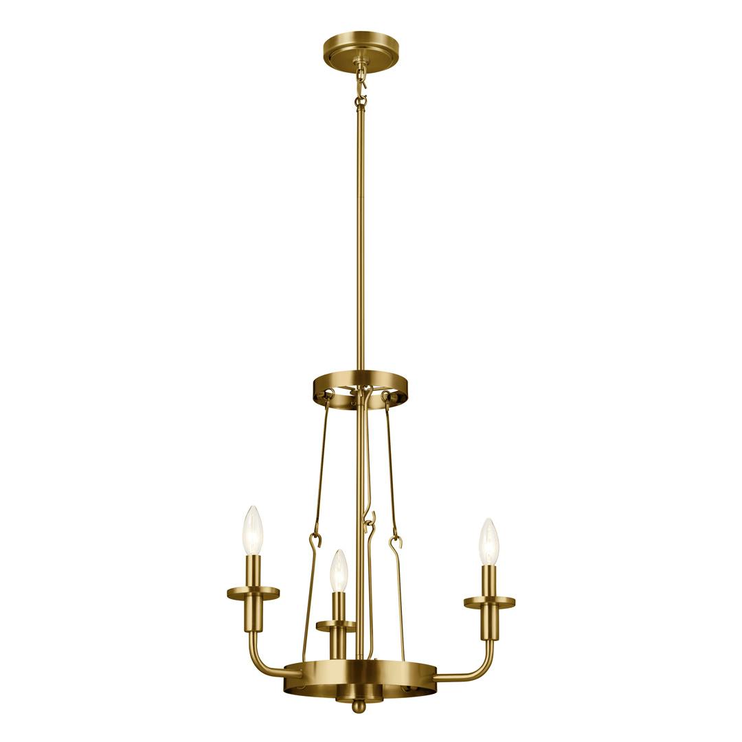 Vetivene 3 Light Chandelier Natural Brass on a white background without glass