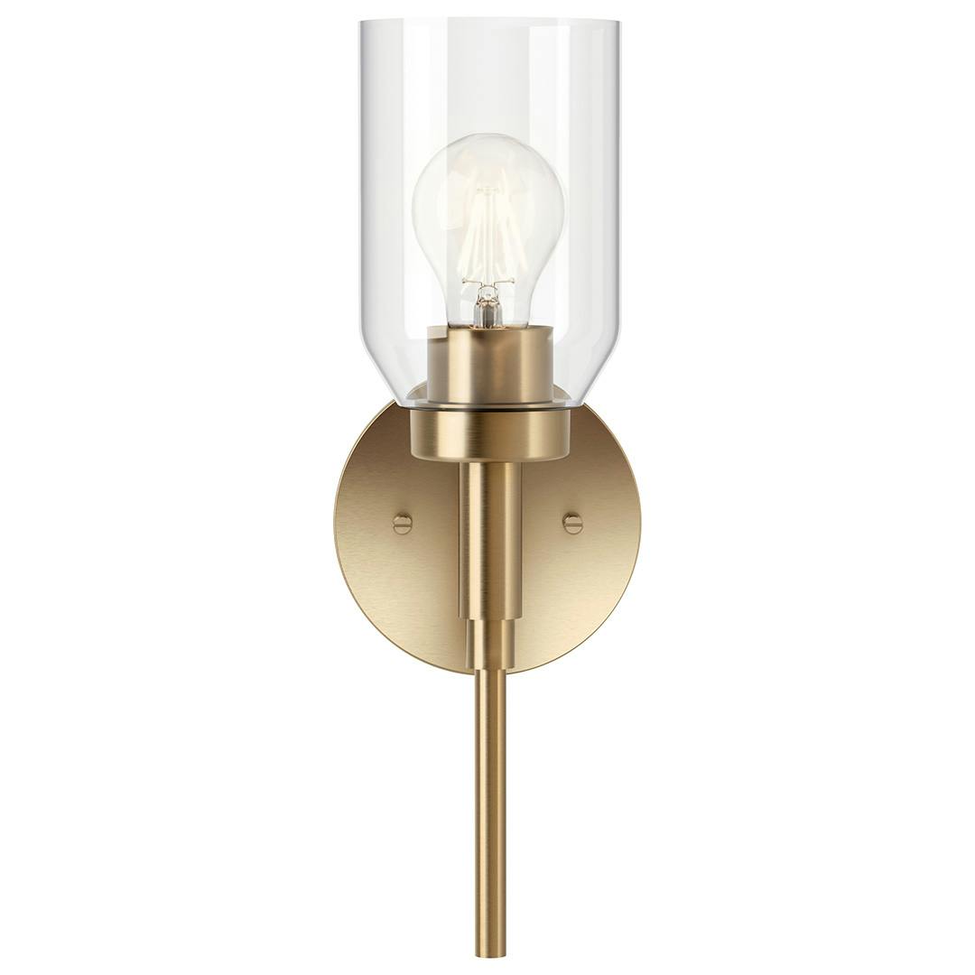 Front view of the Madden 14.75 Inch 1 Light Wall Sconce with Clear Glass in Champagne Bronze on a white background