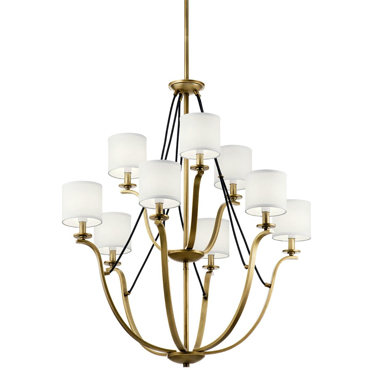 Close up view of the Thisbe 9 Light Chandelier Natural Brass on a white background