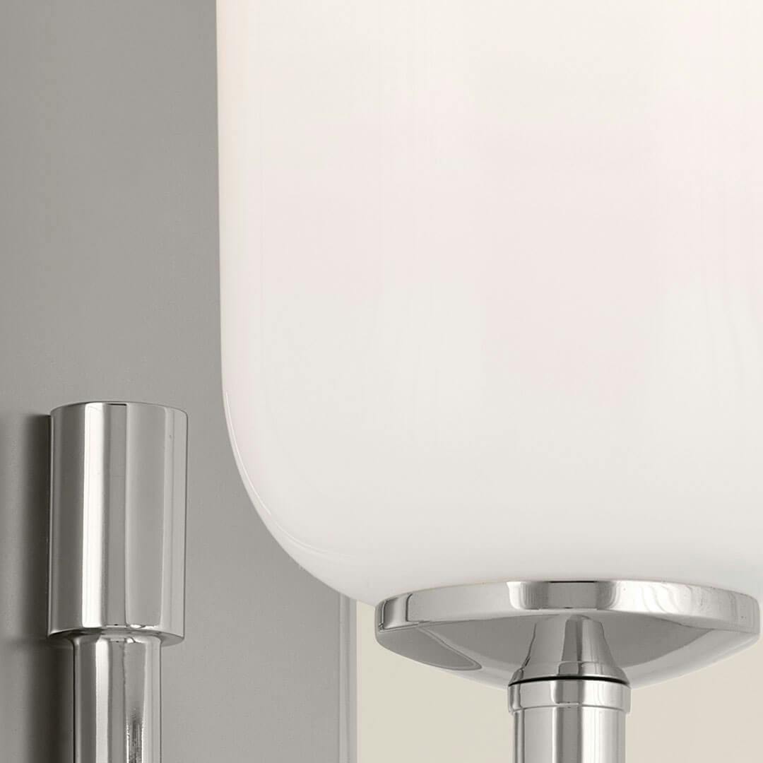 Close up of the Solia 13.5 Inch 1 Light Wall Sconce with Opal Glass in Polished Nickel with Stain Nickel