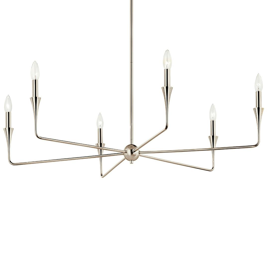 The Alvaro 40 Inch 6 Light Chandelier in Polished Nickel on a white background