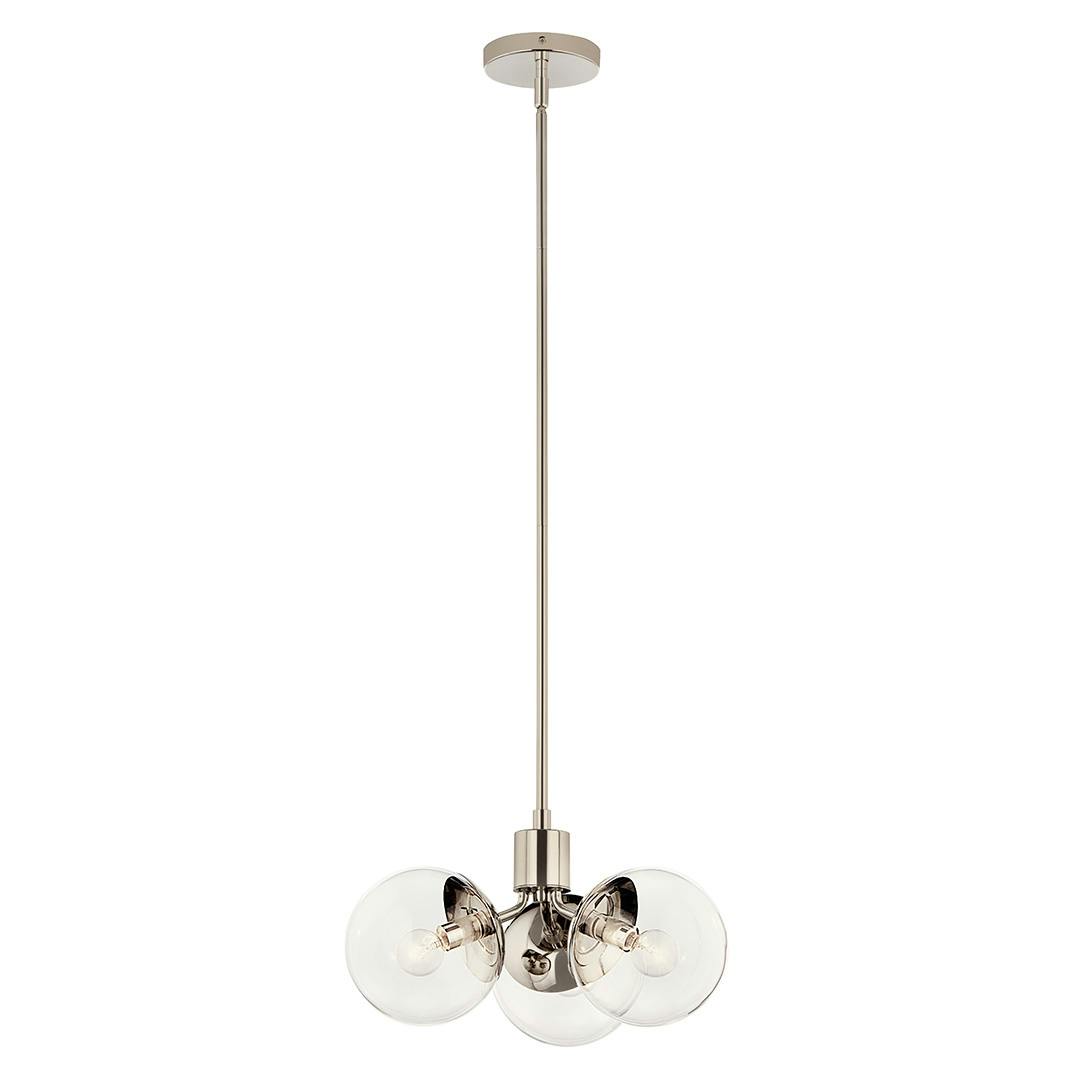 The Silvarious 16.5 Inch 3 Light Convertible Pendant with Clear Glass in Polished Nickel on a white background