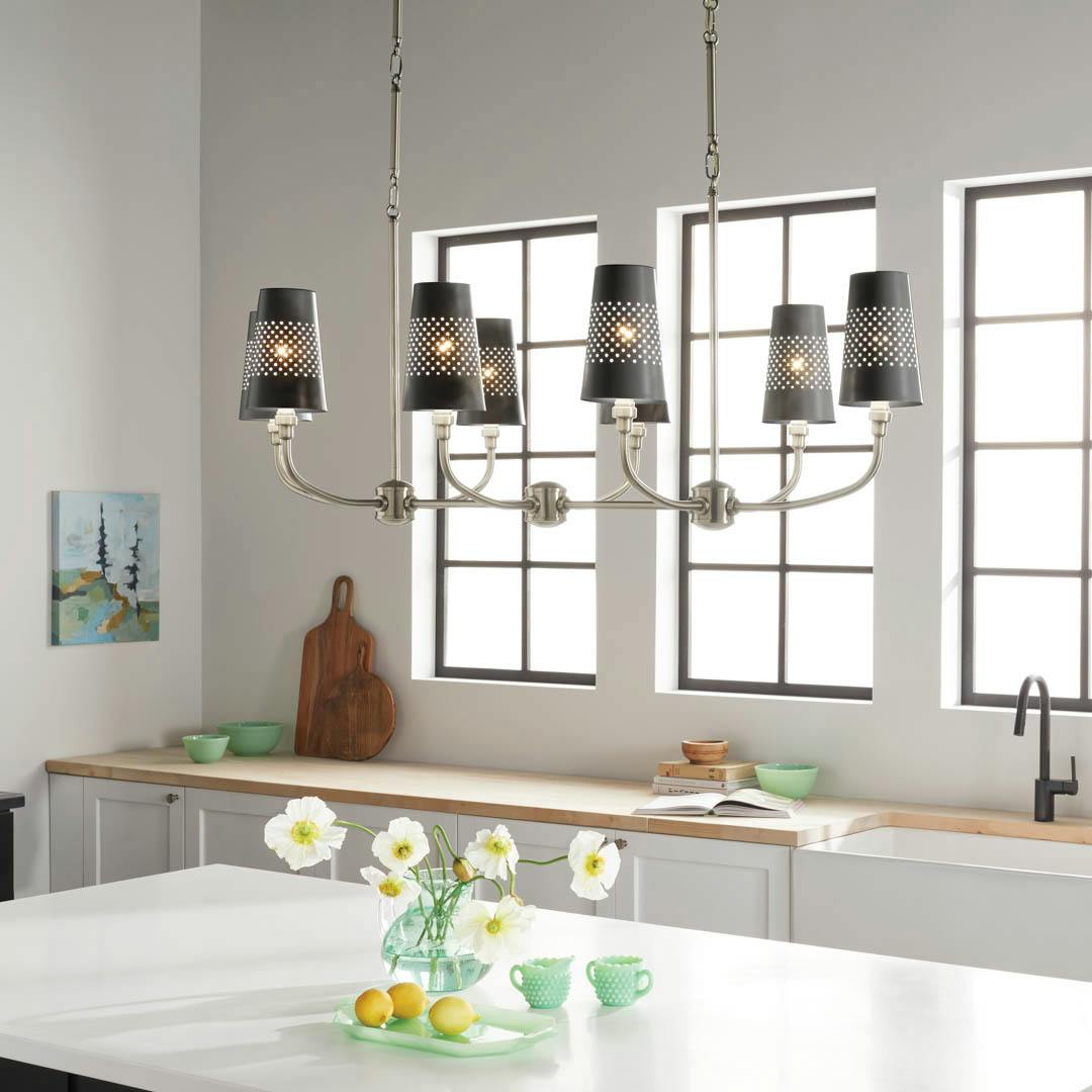Day time kitchen with Adeena 47.25" 8 Light Linear Chandelier Classic Pewter