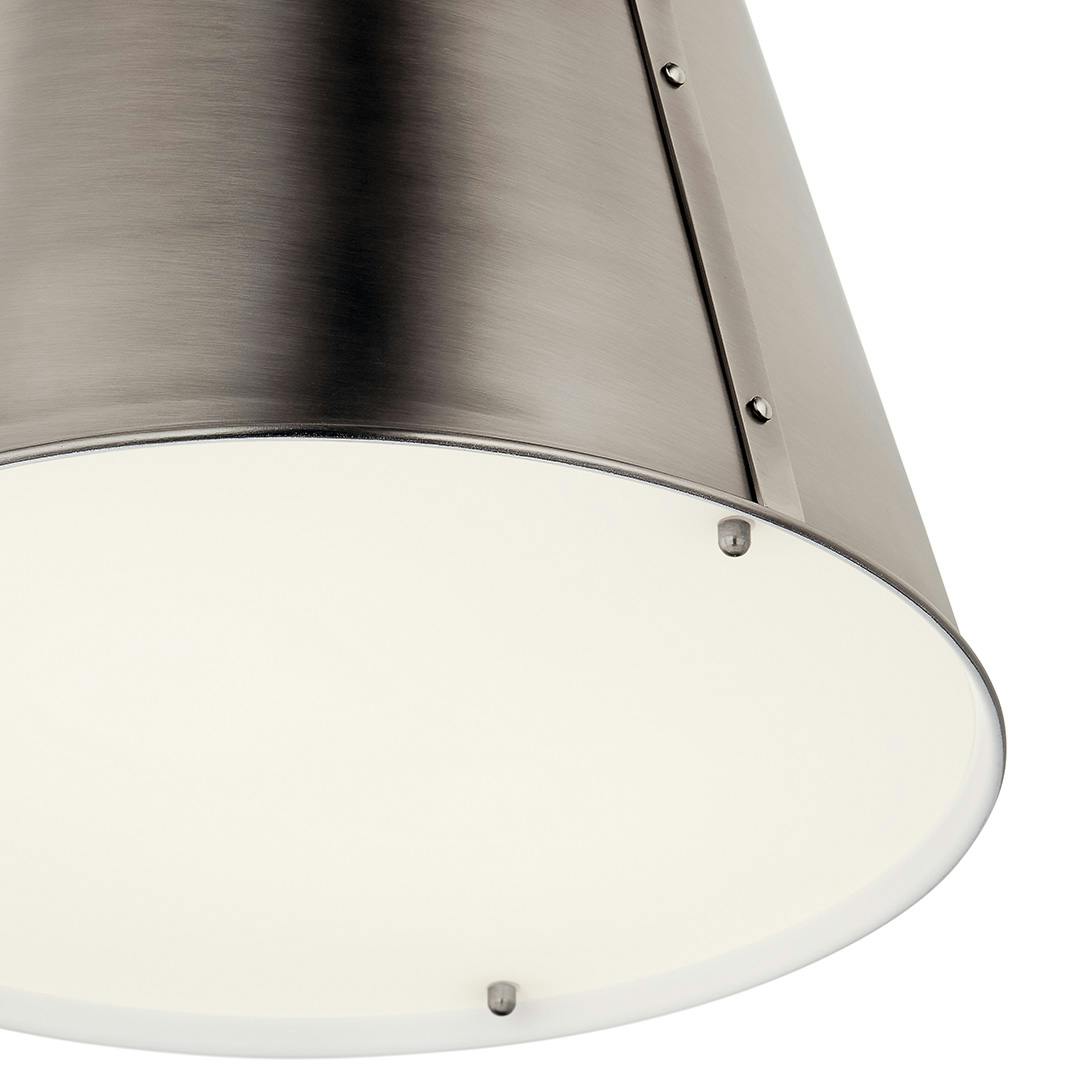Bottom view of the Etcher 13 Inch 1 Light Pendant with Etched Painted White Glass Diffuser in Classic Pewter on a white background