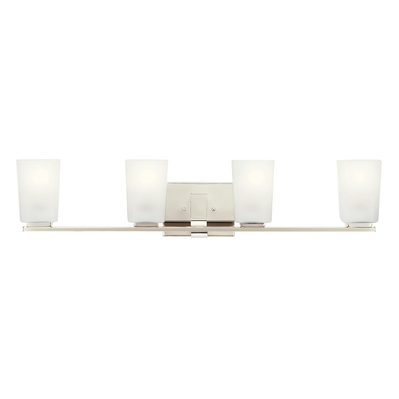 The Roehm 4 Light Vanity Light Nickel facing up on a white background