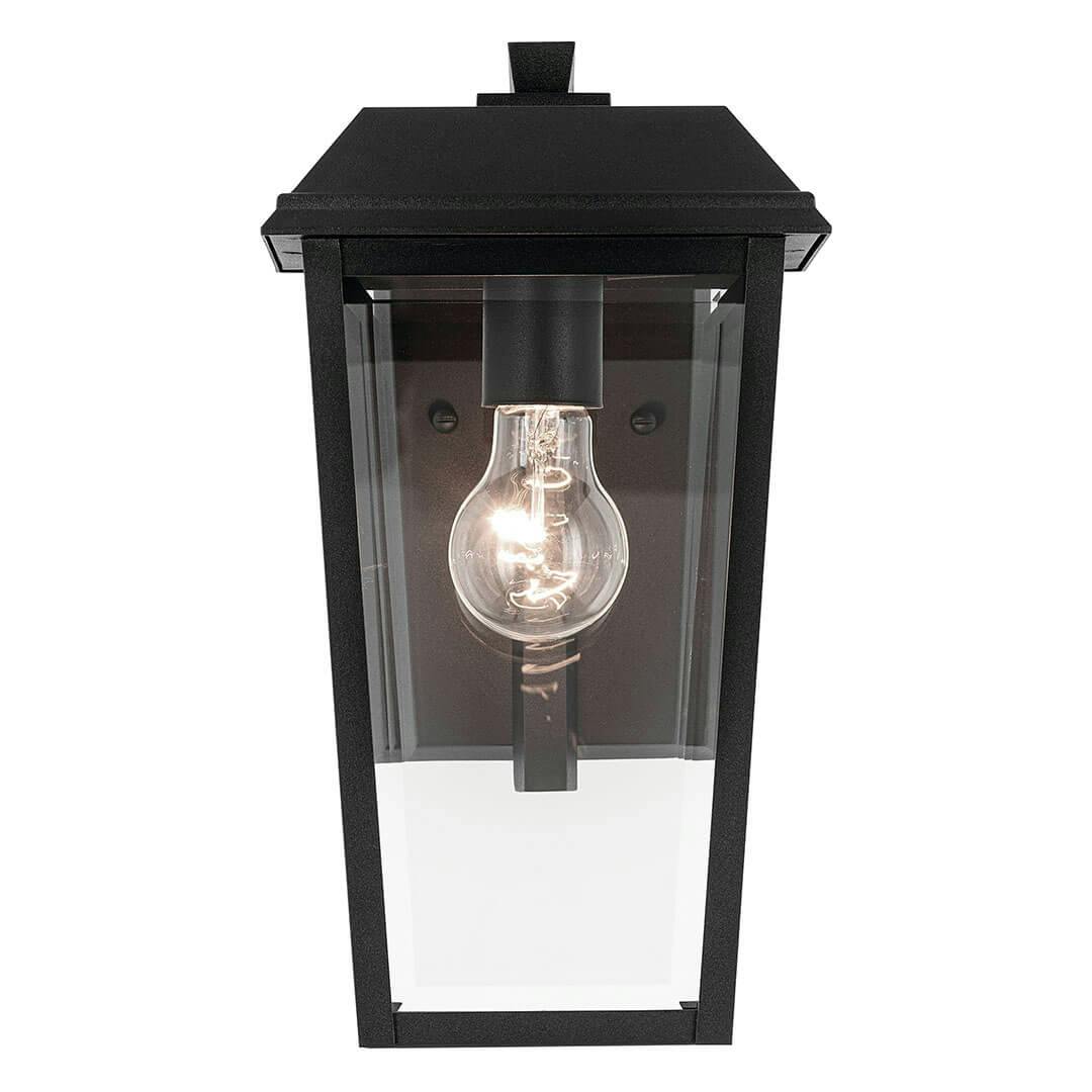 Front view of the Mathus 13" 1 Light Outdoor Wall Light with Clear Glass in Textured Black on a white background