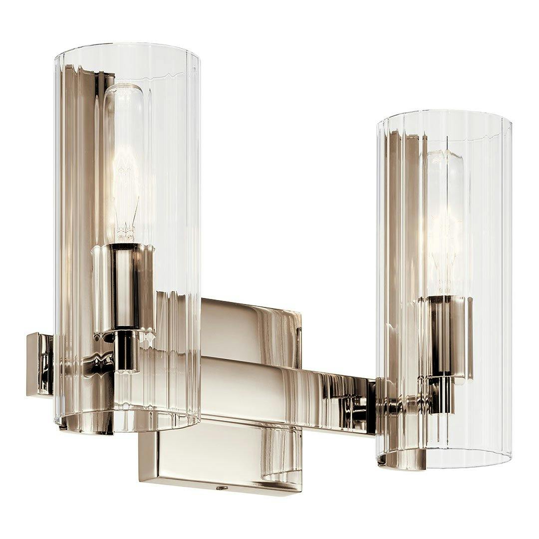 The Jemsa 13.75 Inch 2 Light Vanity Light in Polished Nickel on a white background