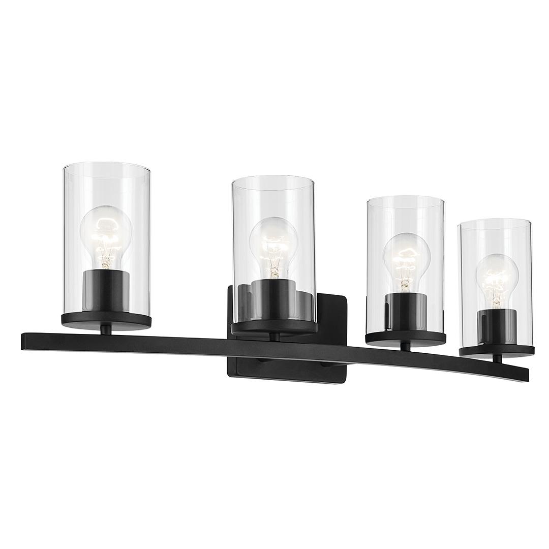 The Crosby 31.25" 4-Light Vanity Light with Clear Glass in Black on a white background