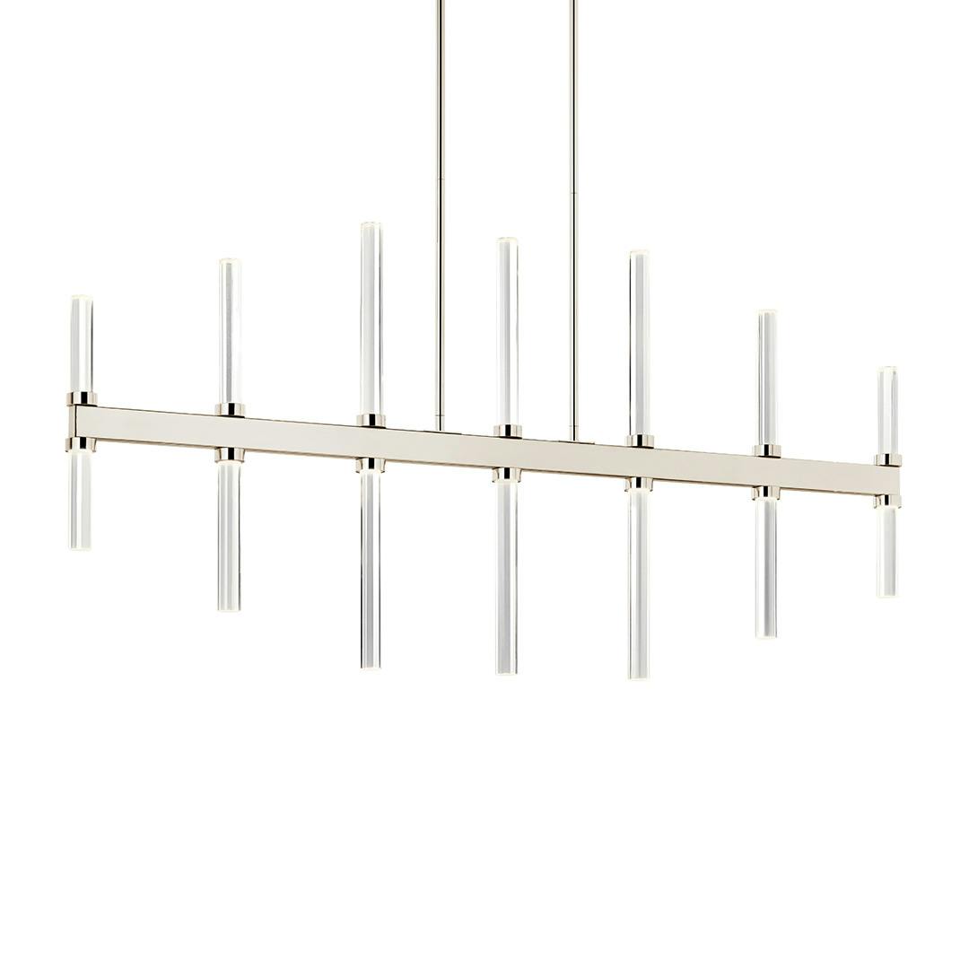 The Sycara 48.25 Inch 14 Light LED Linear Chandelier with Faceted Crystal in Polished Nickel on a white background