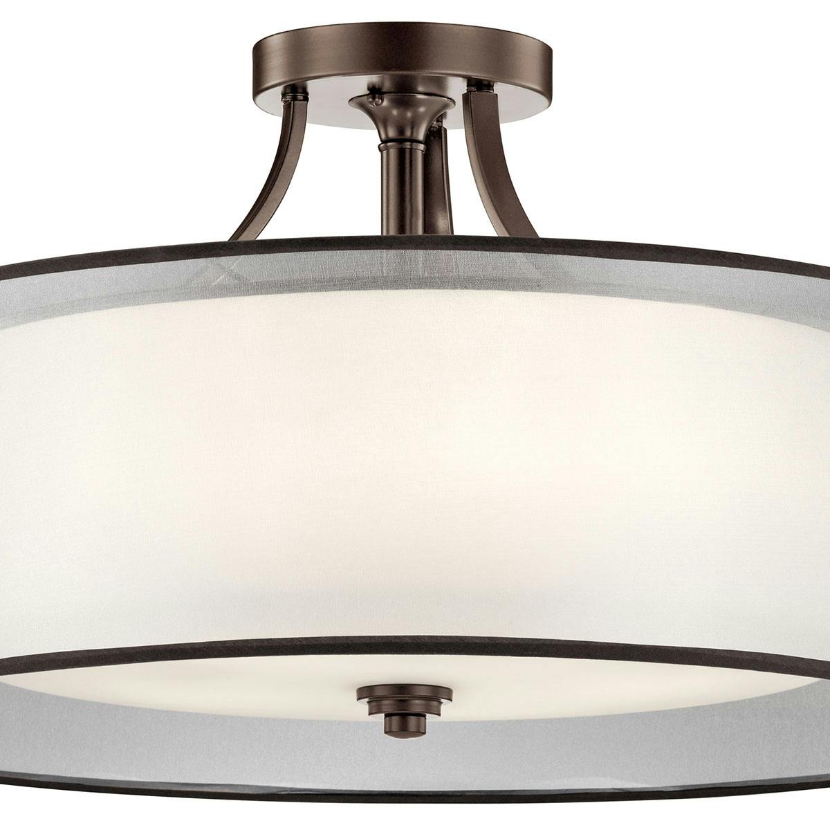 Close up view of the Lacey 28" 5 Light Semi Flush in Bronze on a white background