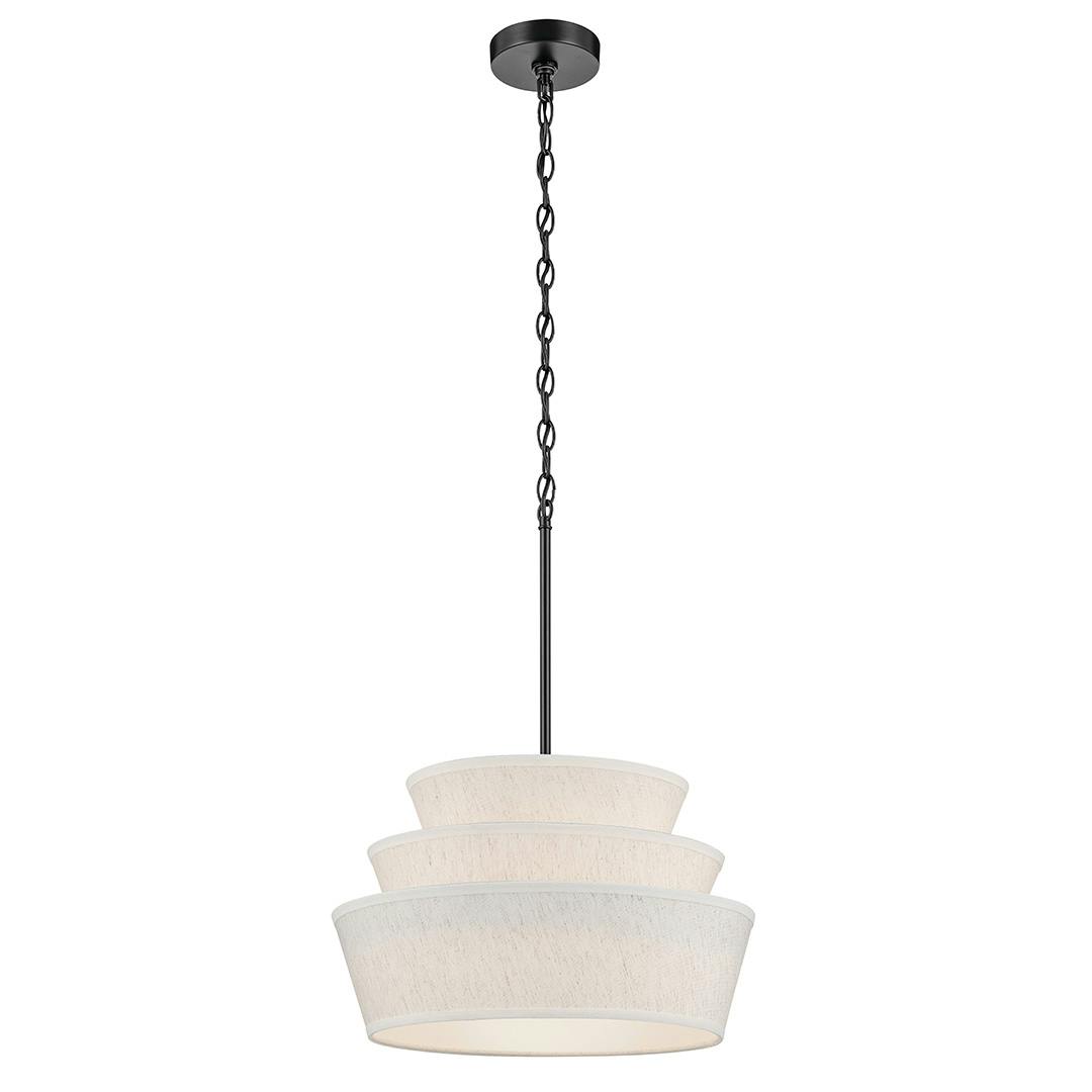 The Ebina 4 Light Pendant in Black with Linen Fabric Shades on a white background