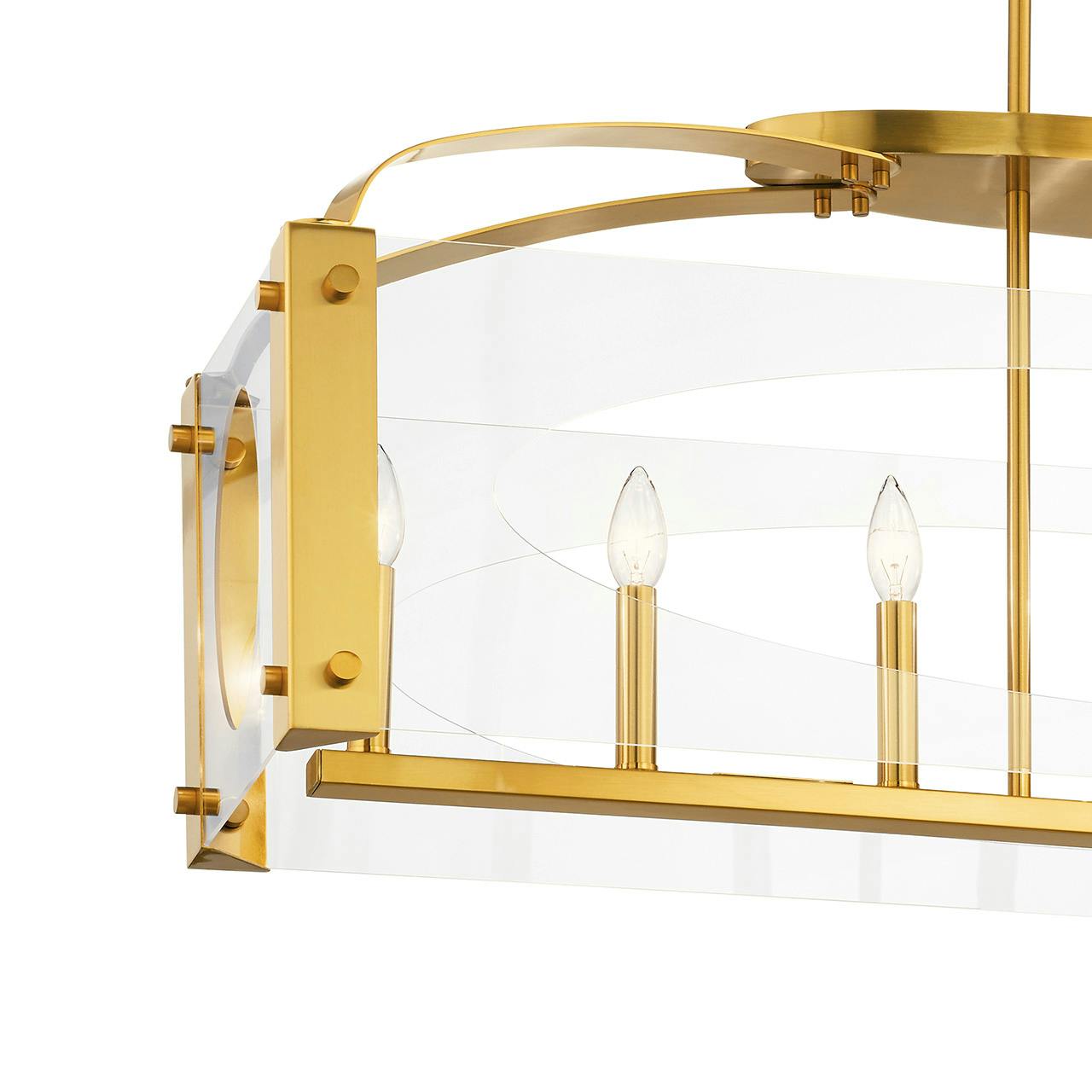 Close up view of the Pytel™ 7 Light Linear Chandelier Fox Gold on a white background