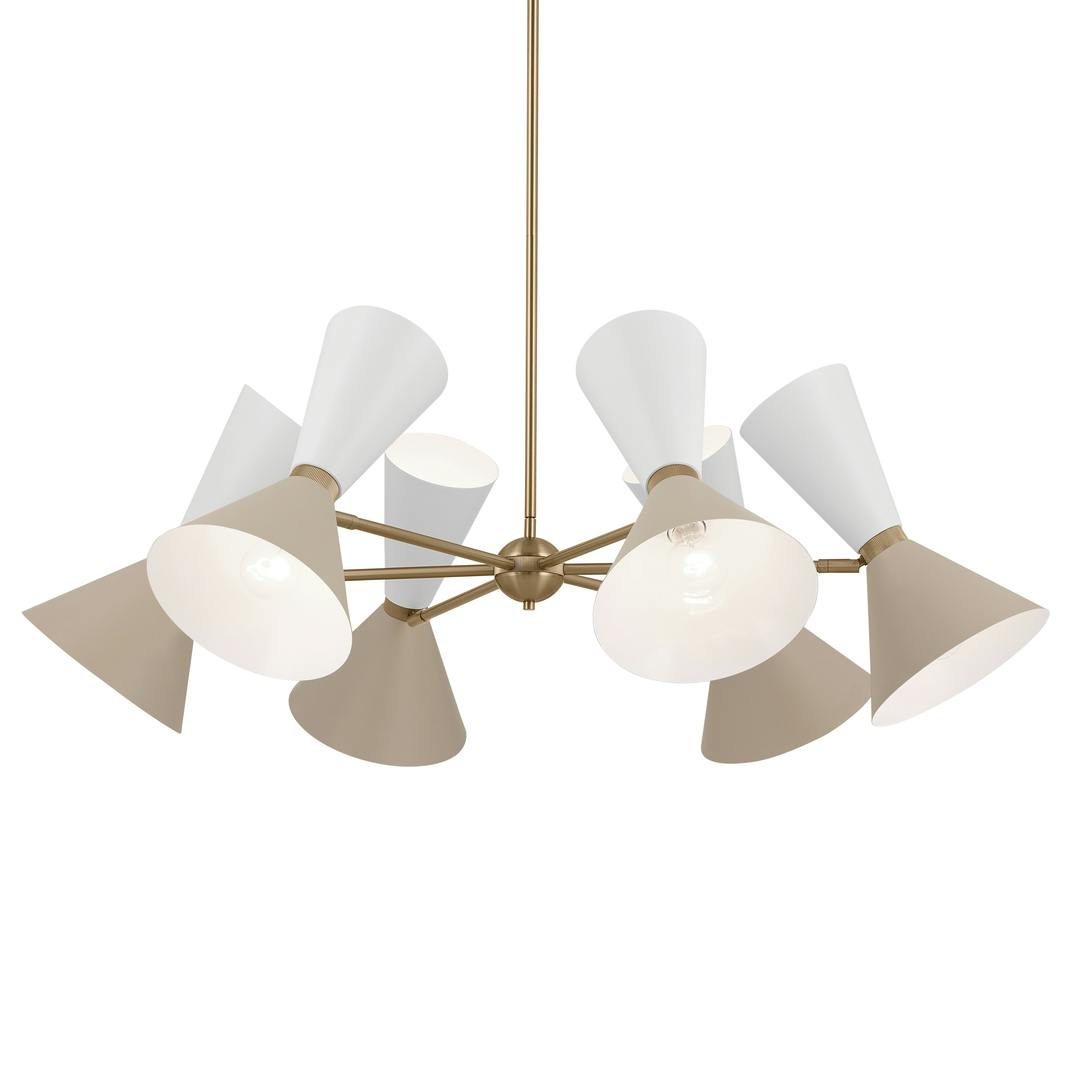 Phix 38.75 Inch 12 Light Chandelier in Champagne Bronze with Greige and White on a white background