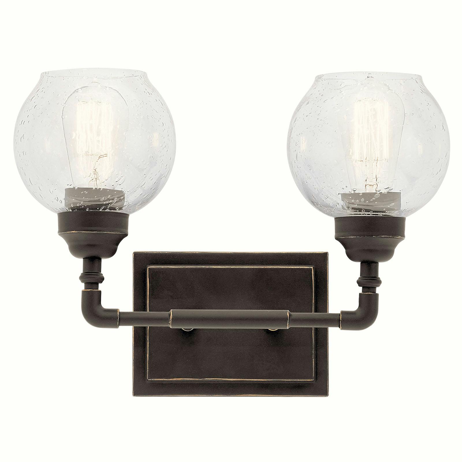 Front view of the Niles 2 Light Vanity Light Olde Bronze® on a white background