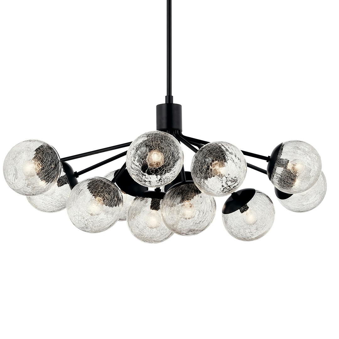 The Silvarious 48 Inch 12 Light Linear Convertible Chandelier with Clear Crackled Glass in Black on a white background