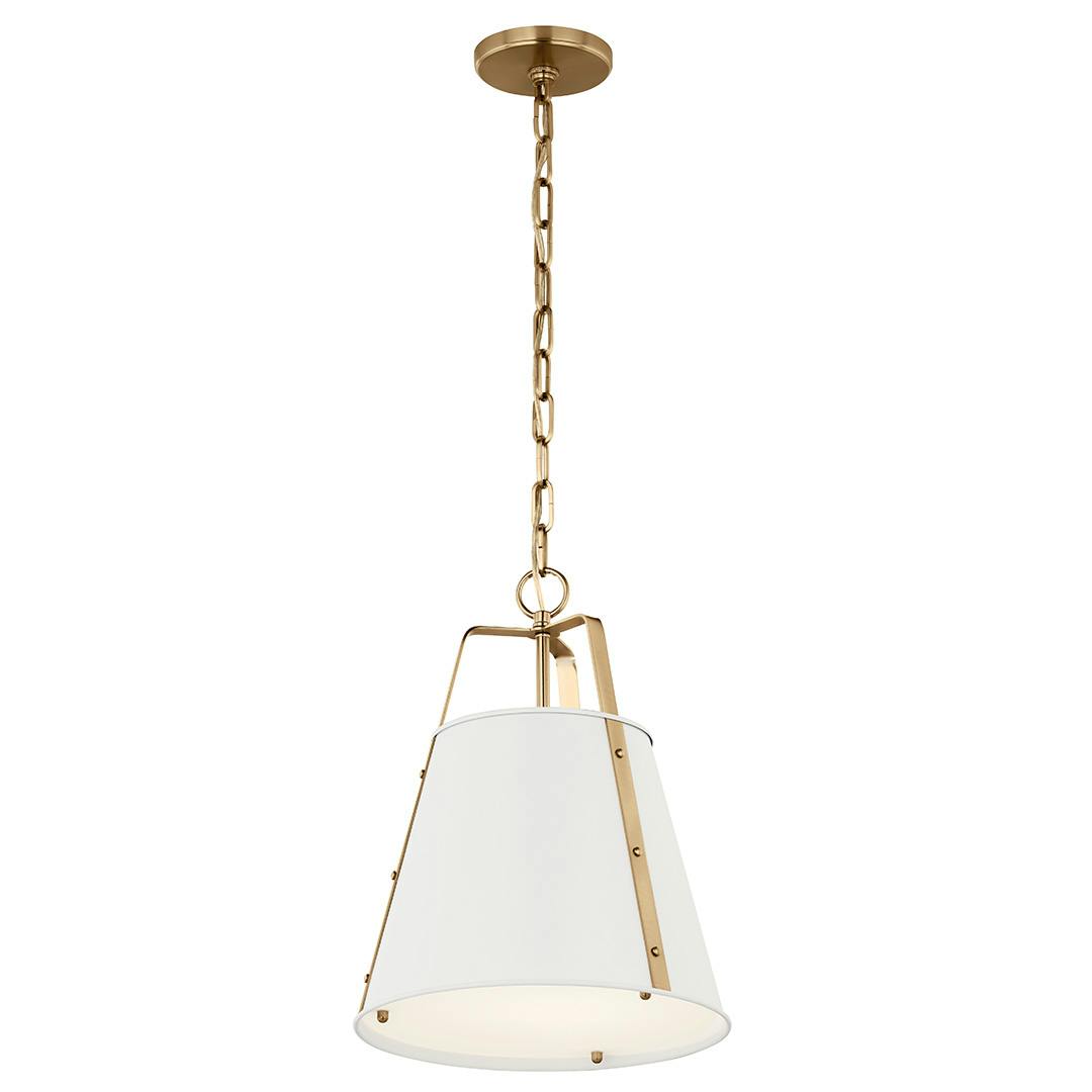 The Etcher 13 Inch 1 Light Pendant with Etched Painted White Glass Diffuser in White and Champagne Bronze on a white background