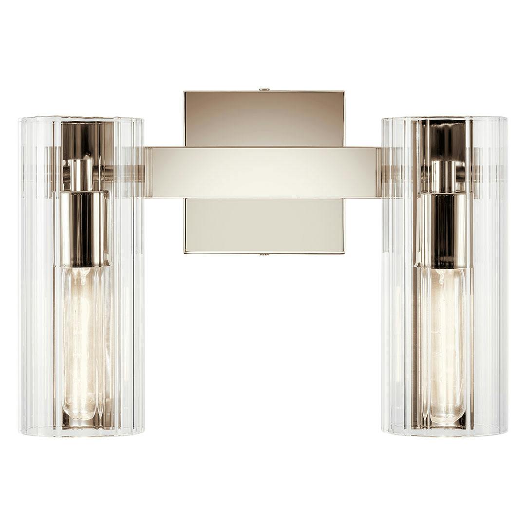 The Jemsa 13.75 Inch 2 Light Vanity Light in Polished Nickel mounted down on a white background