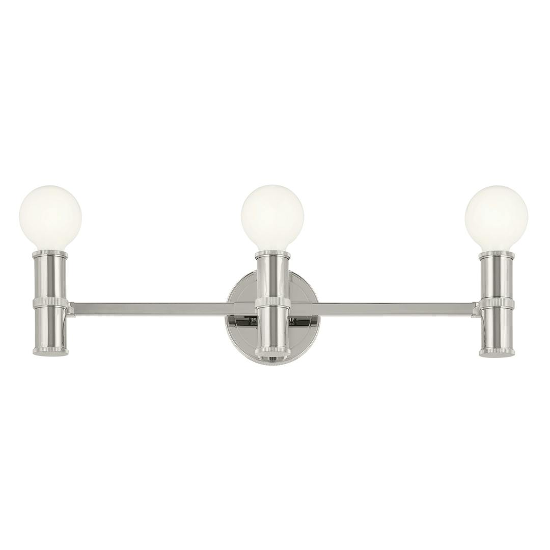 Front view of the Torche 24.25 Inch 3 Light Vanity in Polished Nickel on a white background