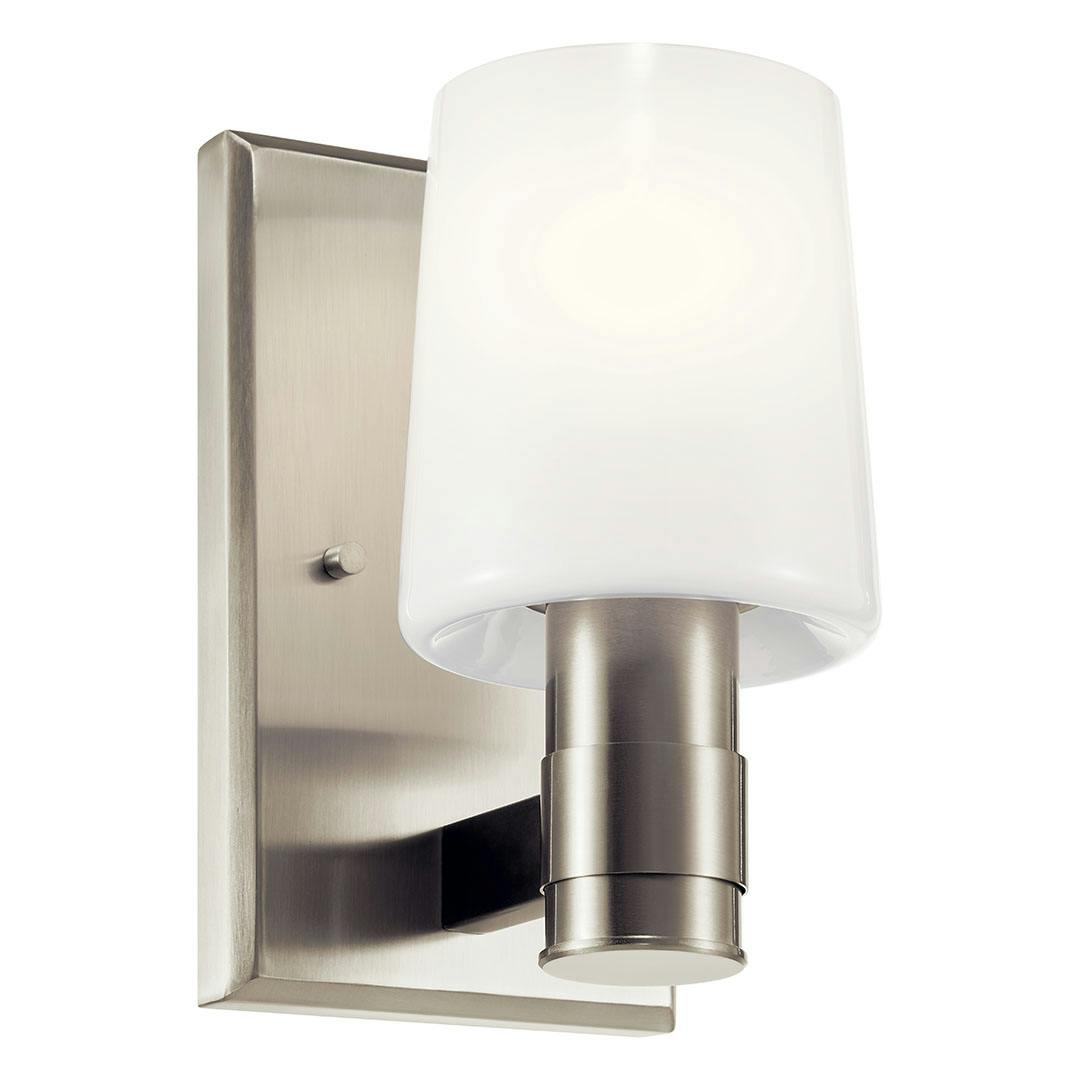 The Adani 8.5 Inch 1 Light Vanity Light with Opal Glass in Brushed Nickel on a white background