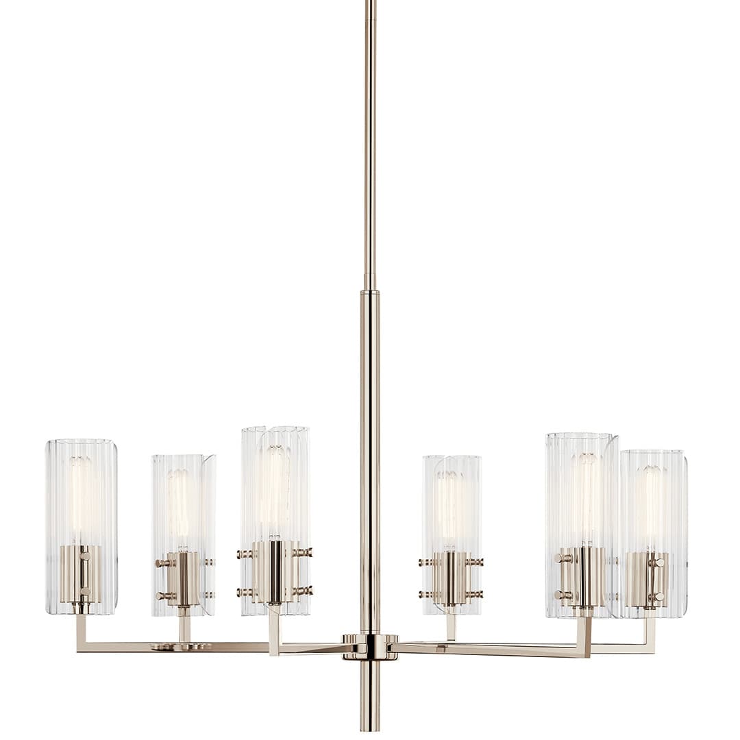 The Velestino 30.25" 6-Light Chandelier in Polished Nickel on a white background