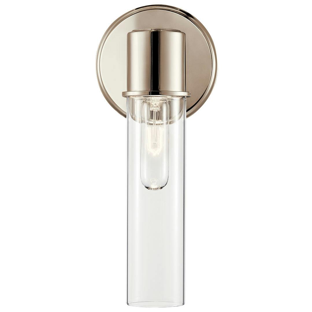 Front view of the Aviv 13 Inch 1 Light Wall Sconce with Clear Glass in Polished Nickel on a white background