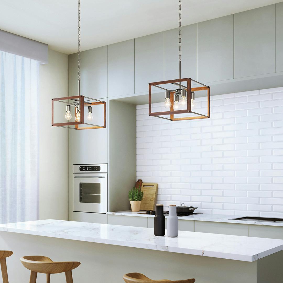 Day time kitchen with Chatwin 4 Light Square Pendant Brushed Nickel