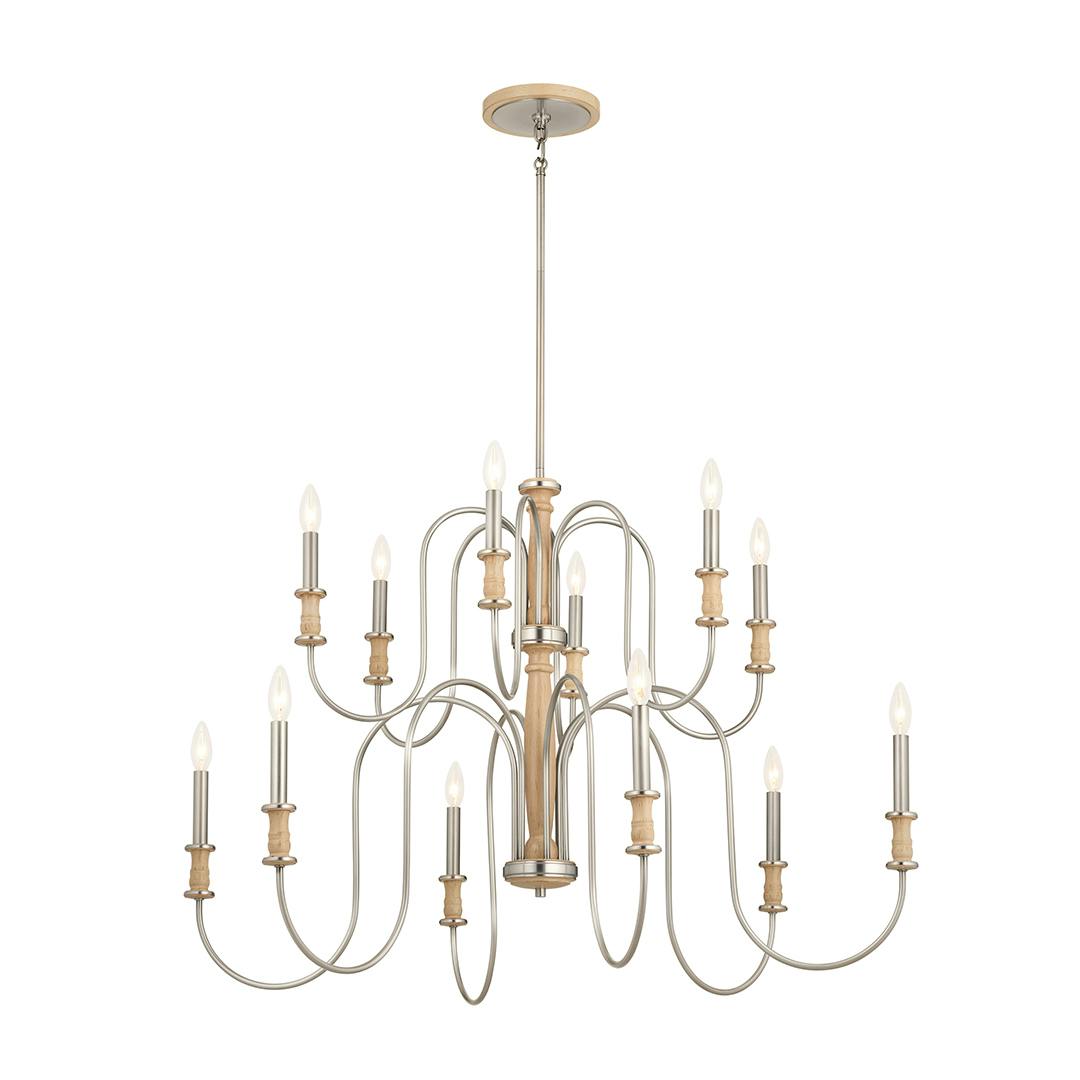 Karthe 12 Light Chandelier Beech and Brushed Nickel on a white background