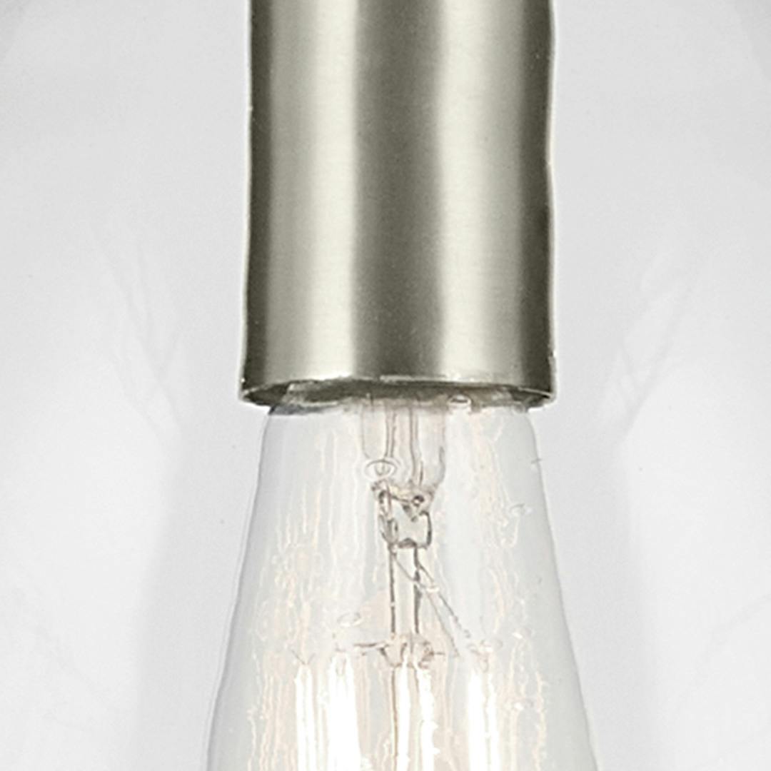 Close up view of the Everly 17.75" 1-Light Bell Pendant with Clear Glass in Brushed Nickel on a white background