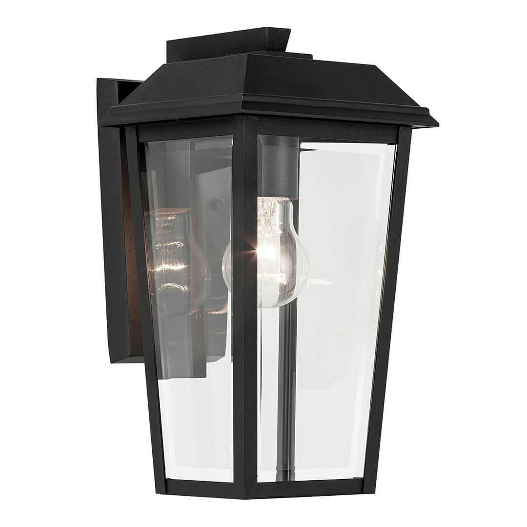 The Mathus 13" 1 Light Outdoor Wall Light with Clear Glass in Textured Black on a white background