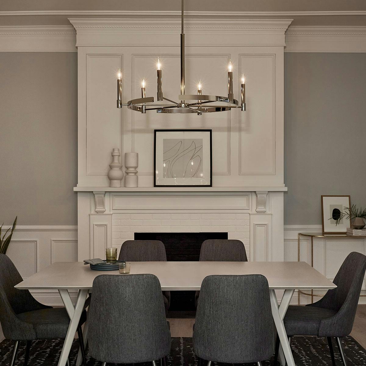 Night time Dining Room image featuring Tolani chandelier 52427PN