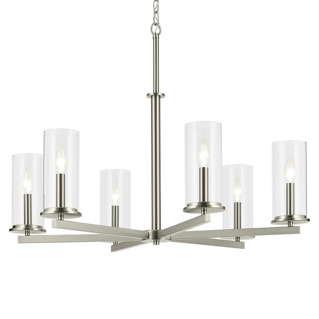 The Crosby 21.75" 6-Light Chandelier with Clear Glass in Brushed Nickel  on a white background